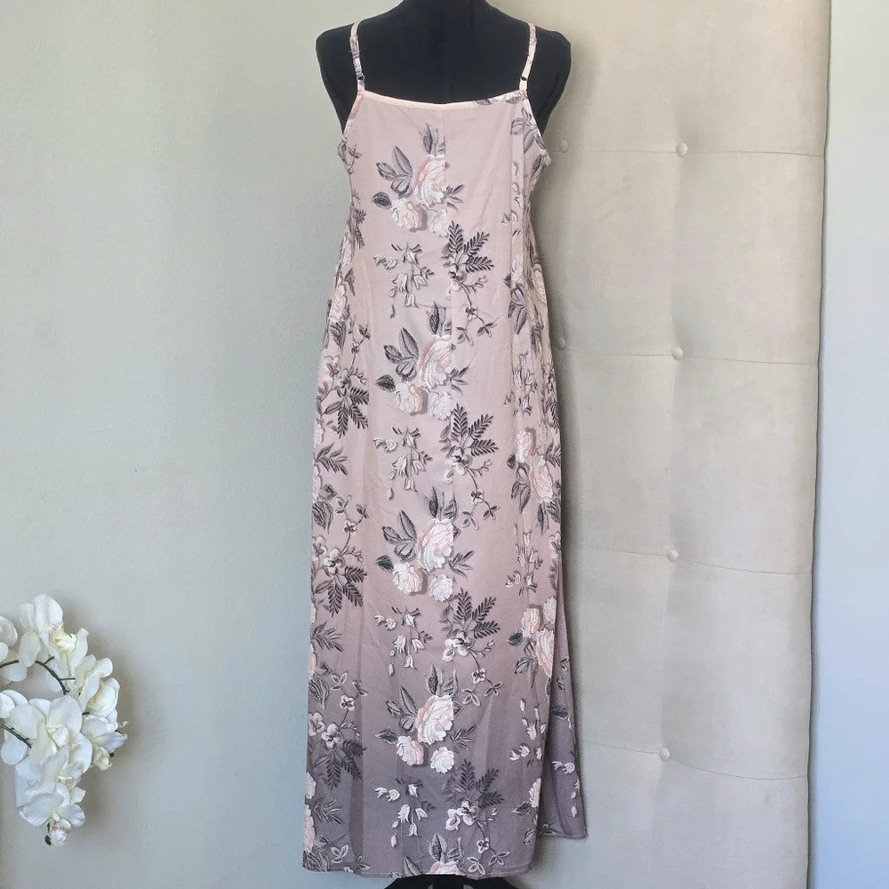 NWOT Floral 2 Piece Maxi Dress & Duster Set-Champagne/Coffee, Sleeveless Vneck - Picture 5 of 13